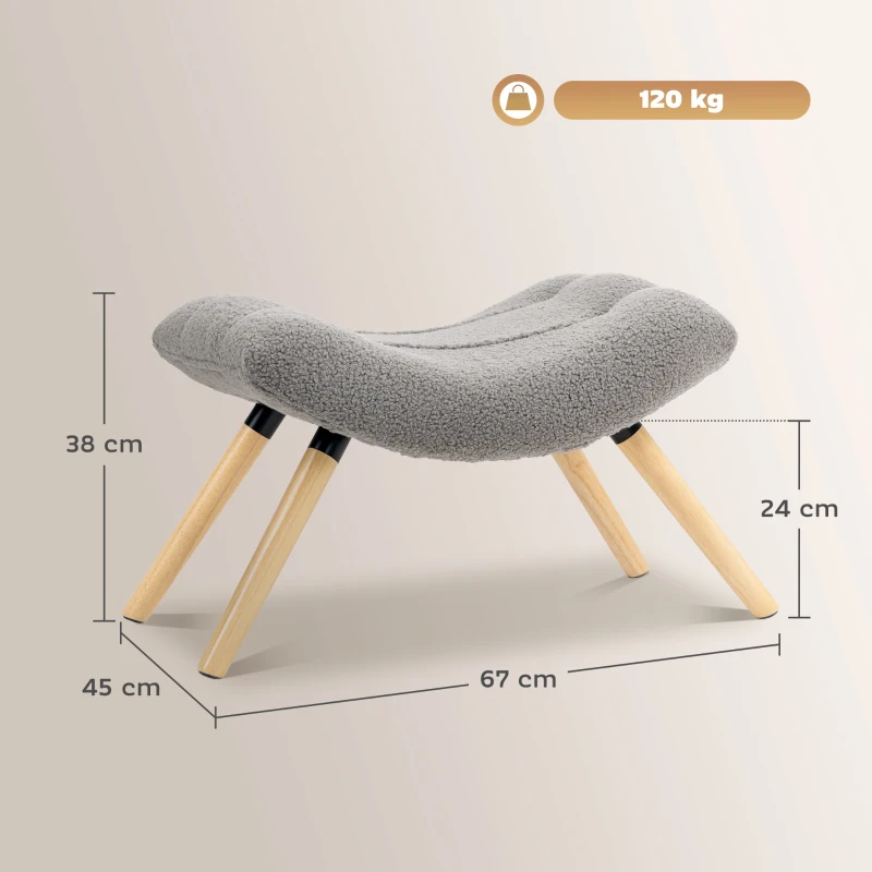 HOMCOM Moderne voetensteun met fleece bekleding en houten poten, gepolstert, voor woonkamer, slaapkamer, hal, Lichtgrijs