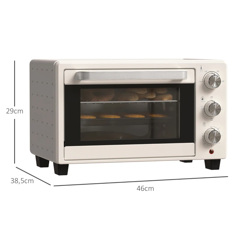 HOMCOM Minioven, 3 Kookmodi, tot 230° C, 1400W, met Accessoires, 46x38,5x29cm, Crème(m-3)