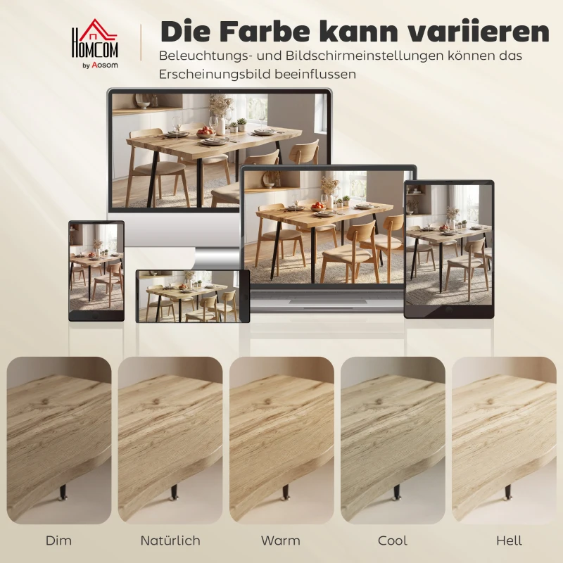 HOMCOM Esstisch für 4 Personen, 110 cm Nordischer Rechteckiger Küchentisch mit Stahlbeinen für Wohnzimmer und Esszimmer, Eiche