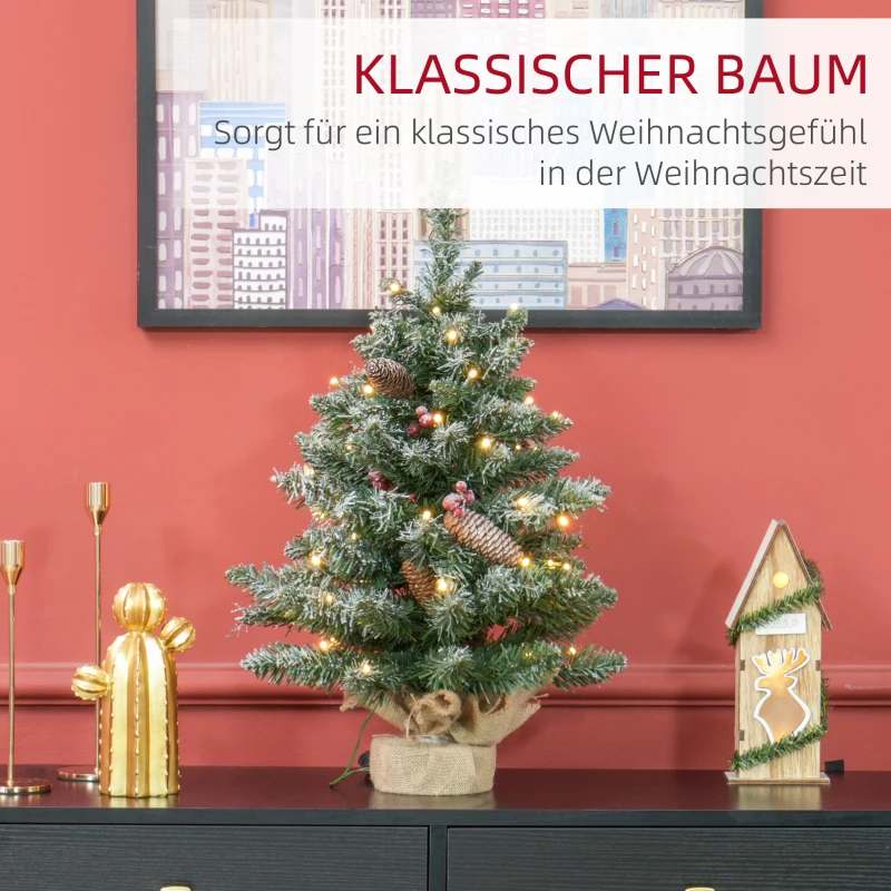 HOMCOM Kunstkerstboom met 86 Takken, 50 Warmwitte LED's, Besneeuwde Punten, Brandvertragend, 0,6 m