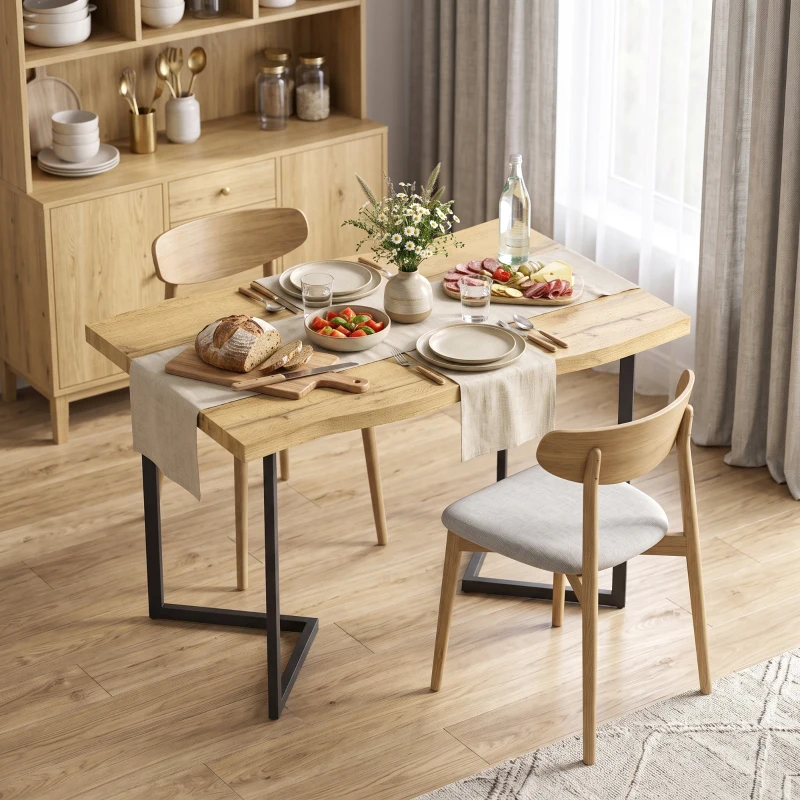 HOMCOM Mesa de Comedor para 2 Personas con Tablero Grueso Patas Metálicas Estilo Moderno 110x67x75,5 cm Roble