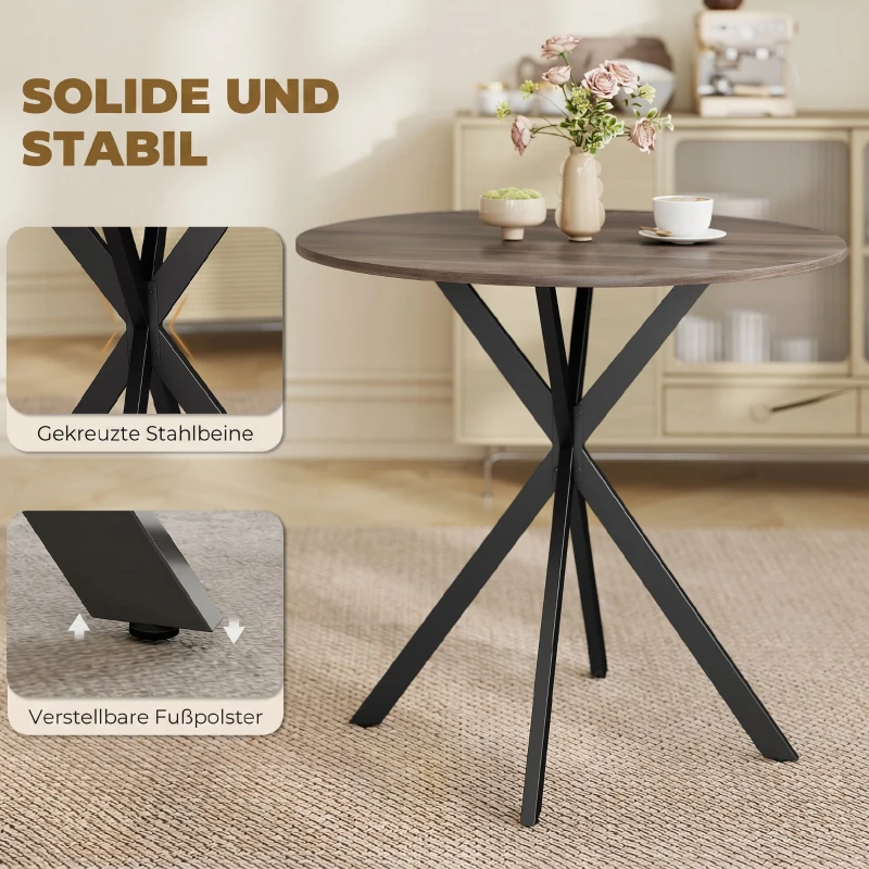 HOMCOM Masă Da Dining Rotund Stil Industrial Con Picioare în X Ø80x75 cm