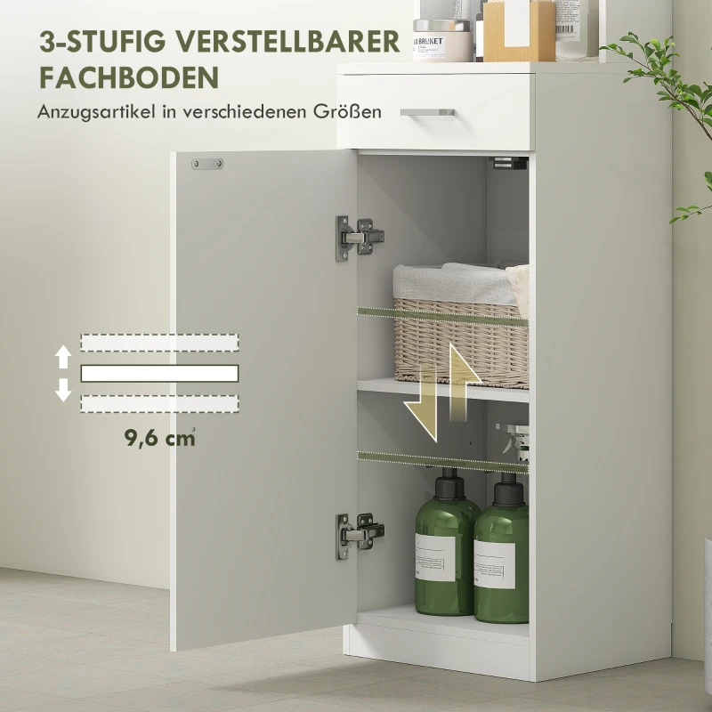 HOMCOM Hoge Badkamerkast, Smal Ontwerp, Lade, Schappen, Kast, Spaanplaat, Wit