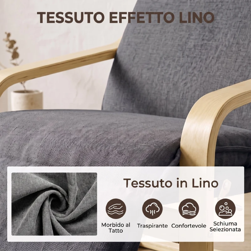 HOMCOM Poltrona Salotto in Lino con Poggiapiedi, Schienale Alto, Grigio Scuro