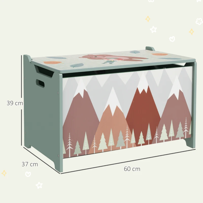 ZONEKIZ Coffre à jouet enfant coffre de rangement enfant couvercle rabattable motif de forêt coins arrondis 60 x 37 x 39 cm vert