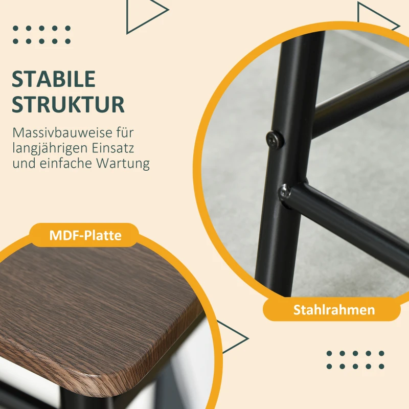 HOMCOM Bartafel Set, 3-delig, Tafel & 2 Krukken, Opbergrek, Industrieel Ontwerp, Zwart/Eiken