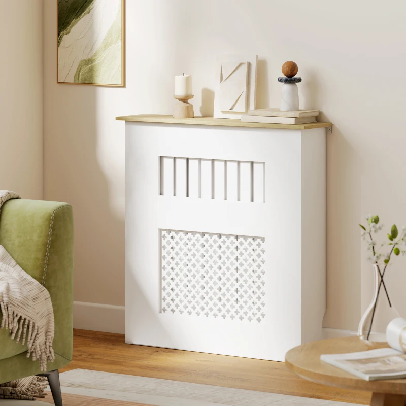 HOMCOM Cubre Radiadores 78x19x81 cm Cubierta para Radiador Diseño Moderno de Listones y Nido de Abeja Blanco