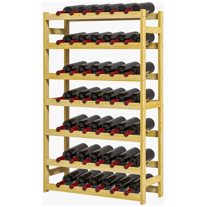 HOMCOM Wijnrek, 7 niveaus, voor 42 flessen, kantelbeveiliging, grenenhout, 63x25x102cm, naturel