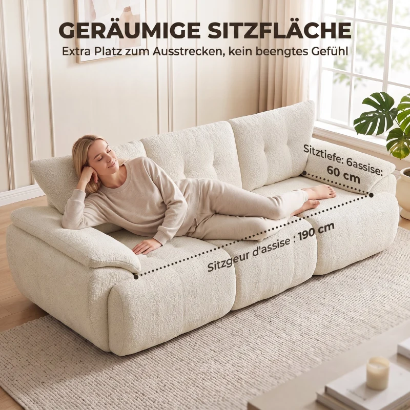 HOMCOM 3-Sitzer-Sofa, 260 cm, Chenille, rahmenloses Modulsofa mit extra breiter, tiefer Sitzfläche, breiten Armlehnen