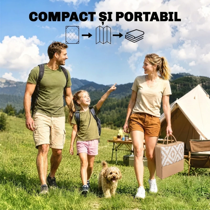 Outsunny Covor Exterior pentru Balcon și Terasă Reversibil cu Model Geometric, 2.74x1.82 m, Cafea și Alb