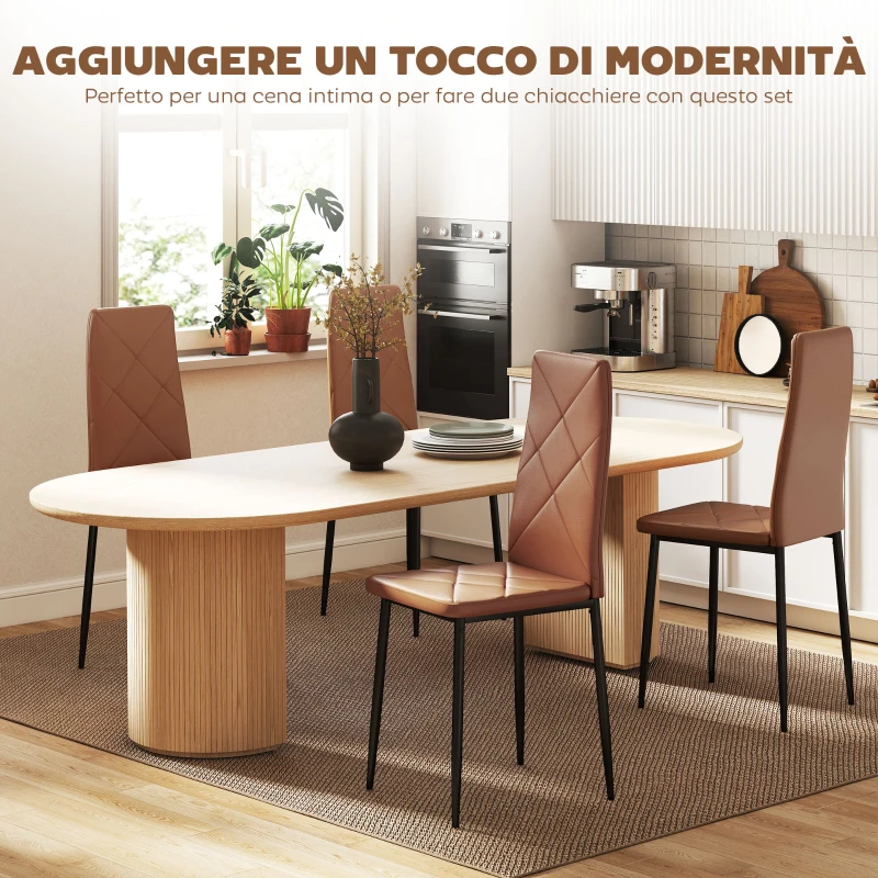 HOMCOM Set di 4 Sedie da Pranzo Moderne con Schienale Alto in Finta Pelle e Acciaio, 41x50x97 cm, Marrone