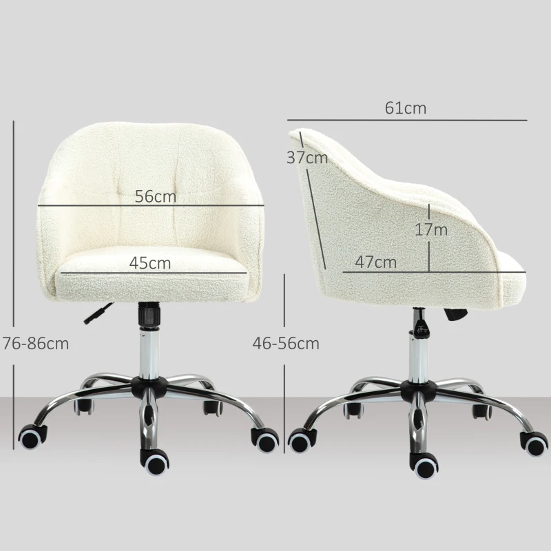 HOMCOM Homeoffice Stoel, Ergonomische Bureaustoel met Wippfunctie, Teddy-Velours 56 x 61 x 86 cm Cremewit(m-3)