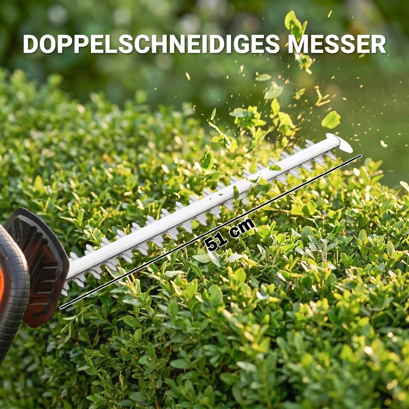 Outsunny Elektro Heckenschere Akku Elektrischer Heckenschneider mit 100 W Motorleistung Kabellos 51cm Schnittlänge ABS Orange