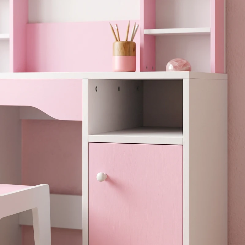 AIYAPLAY Coiffeuse pour Enfants avec Tabouret et Miroir Lumineux à 2 Couleurs en Acrylique, pour 3-8 Ans, 90 x 41 x 104 cm, Rose