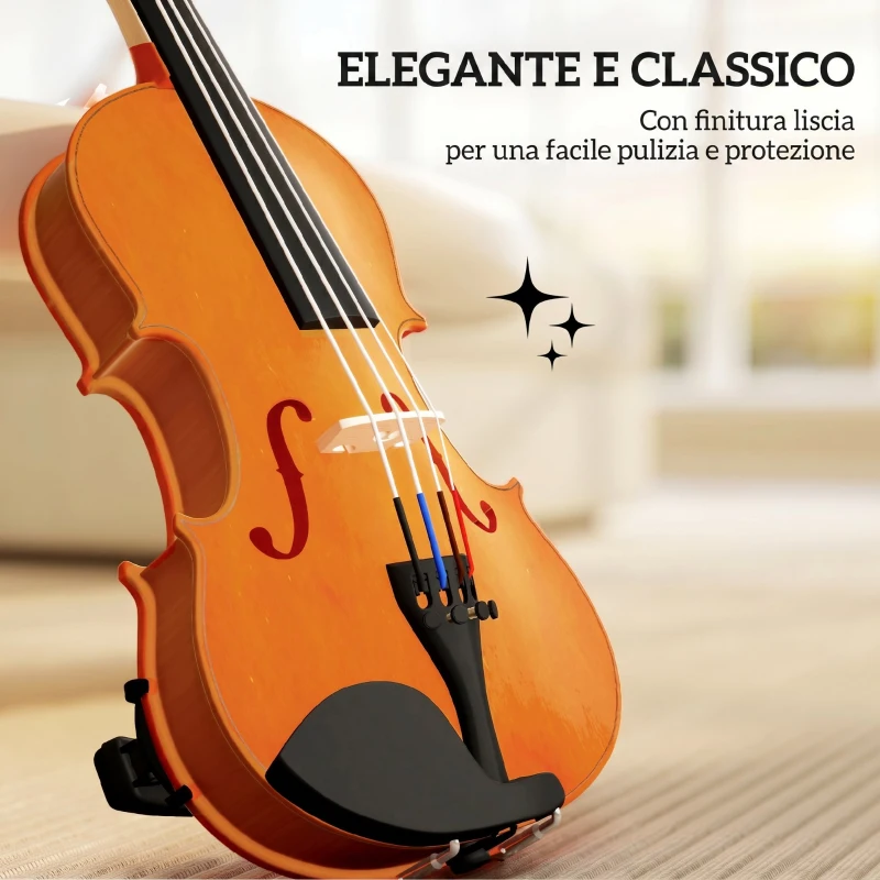 HOMCOM Violino 4/4 in Legno per Principianti e Adulti con Custodia, Arco, Spalliera e Pece, Manico e Testa in Acero, Nero