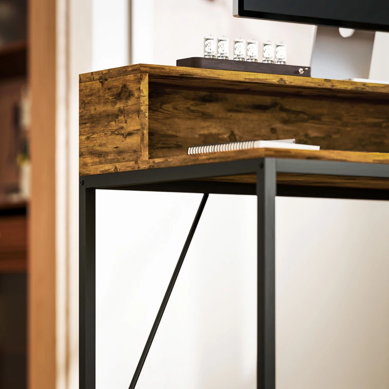 HOMCOM Computertafel met Aansluitingen, Bureau met Monitorstandaard en Plank, voor Thuiskantoor, Bureau, Werkkamer, Bruin