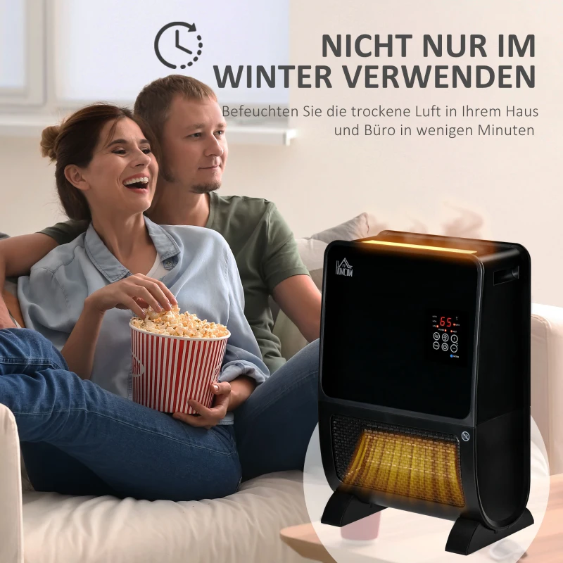 HOMCOM 2 in 1 luchtverhitter met afstandsbediening luchtbevochtiger keramisch LED licht bevochtigingsfunctie 8-uurs timer kachel verwarming 2000W ABS zwart 33 x 21 x 49.5 cm