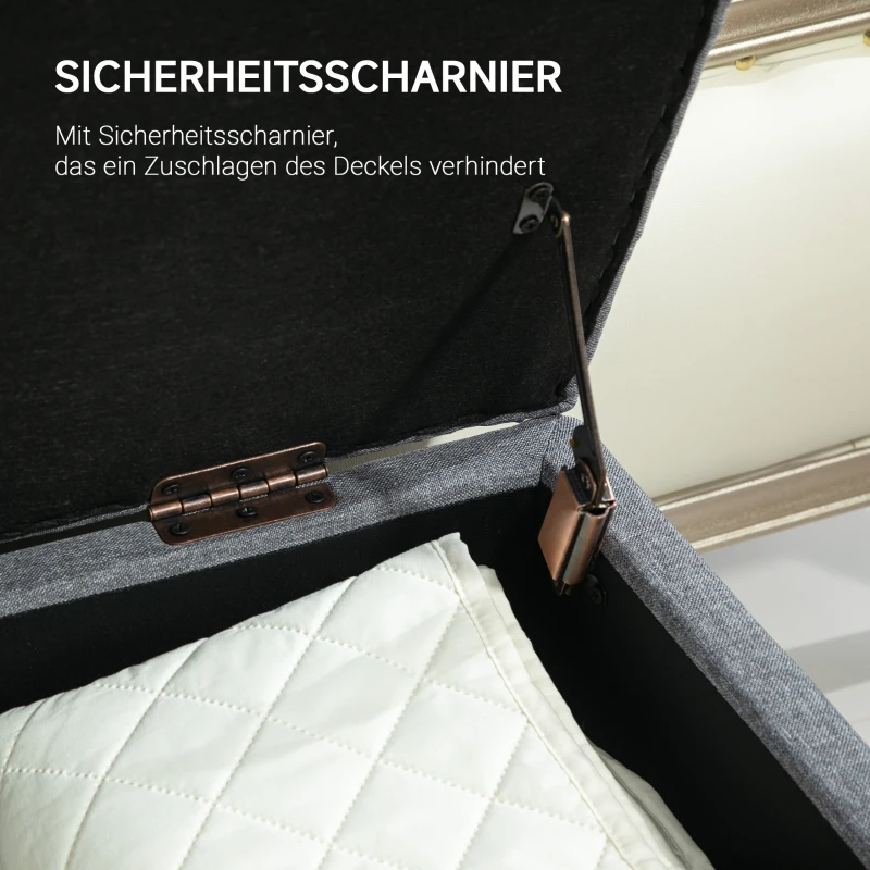 HOMCOM Zitbank, Gestoffeerde Bank met Opbergruimte, Linnenachtig Polyester, Rubberhout, 100 x 40 x 44 cm, Lichtgrijs(m-7)