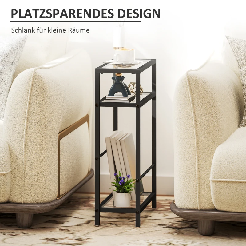 HOMCOM 3-laags rek met glazen platen, 18 cm breed, stalen frame, dwarsbalken, Zwart(m-5)