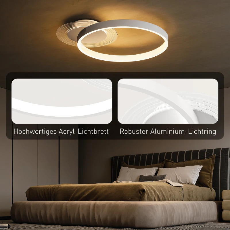 HOMCOM Plafondlamp, Plafondverlichting met Twee-Ring-Design, Rond 50 x 40 x 7,4 cm, Wit