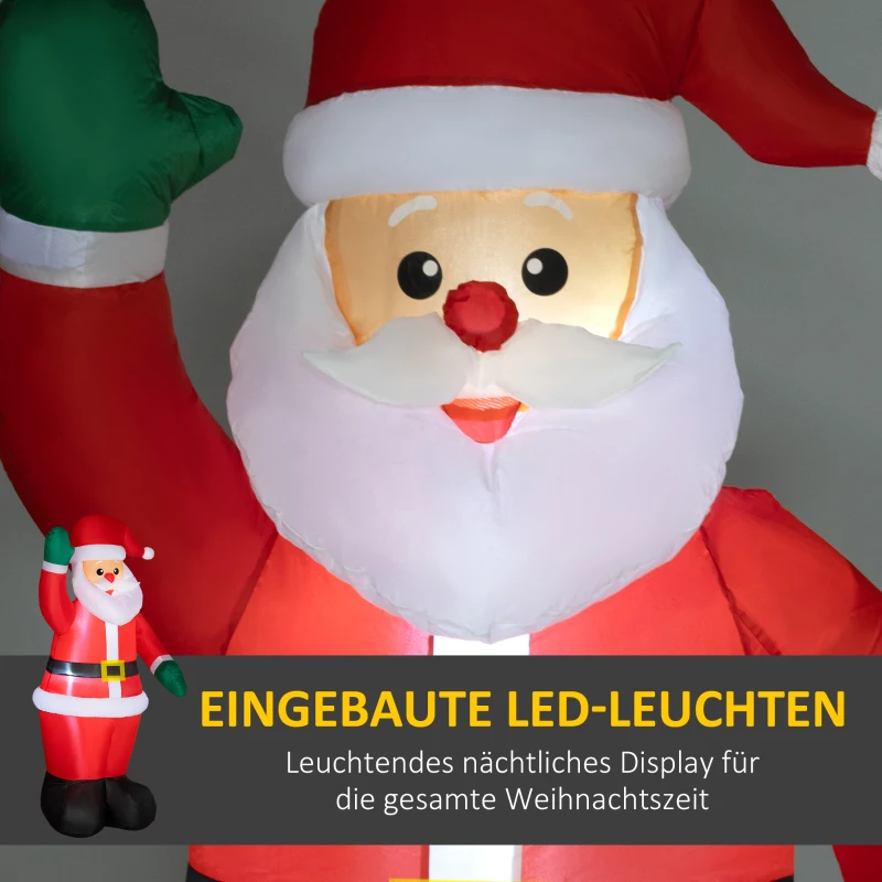 Outsunny Kerstman, 1,84 m groot, met LED-Verlichting, Zelfopblazende Tuindecoratie