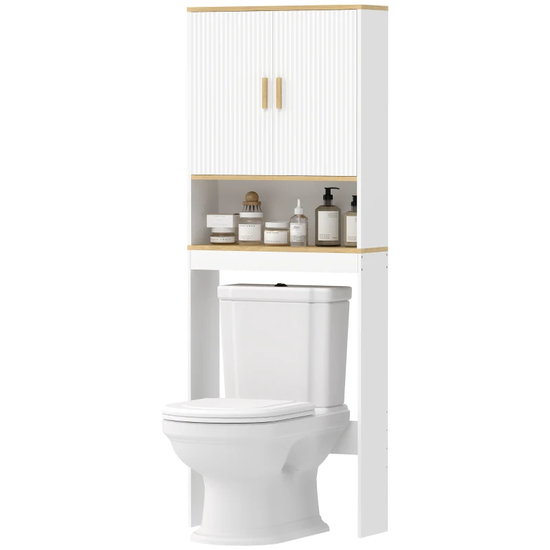 HOMCOM Estantería para Baño sobre Inodoro de 3 Niveles con Estante Abierto 2 Puertas y Estante Ajustable 64x20x170,5 cm Blanco