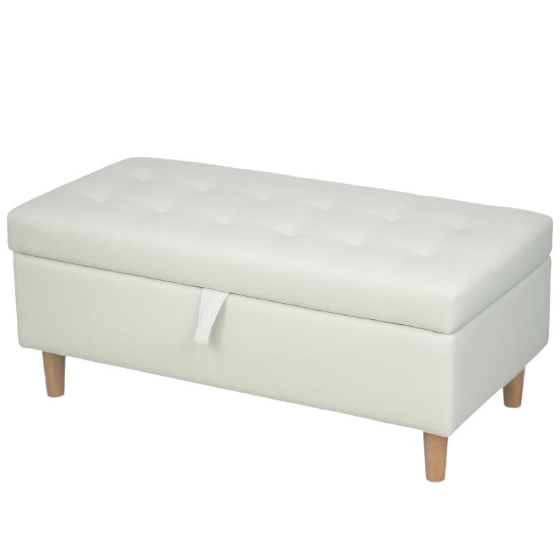 HOMCOM Opberg hocker, houten poten, zachte stofbedekking, Crème-wit(m-10)