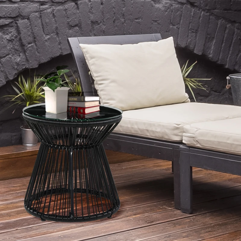 Outsunny Gartentisch im Boho-Stil, wetterbeständig, PE-Rattan, 40 cm x 40 cm x 42 cm, Schwarz