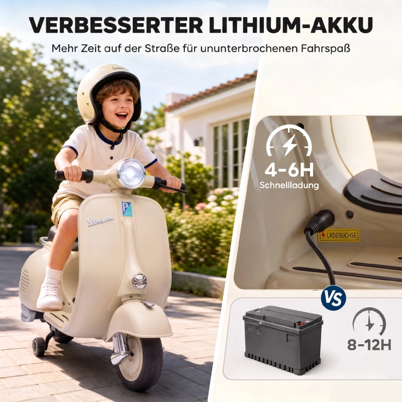 AIYAPLAY Elektryczny motocykl dziecięcy 6 V z kółkami bocznymi, akumulatorem litowym, miękkim startem, muzyką, USB, reflektorem i klaksonem