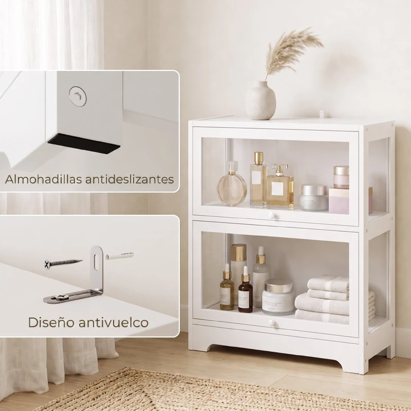 HOMCOM Vitrina Expositora para Colecciones de 2 Niveles con Puertas Abatibles de Acrílico para Figuras 59,5x30x73 cm Blanco