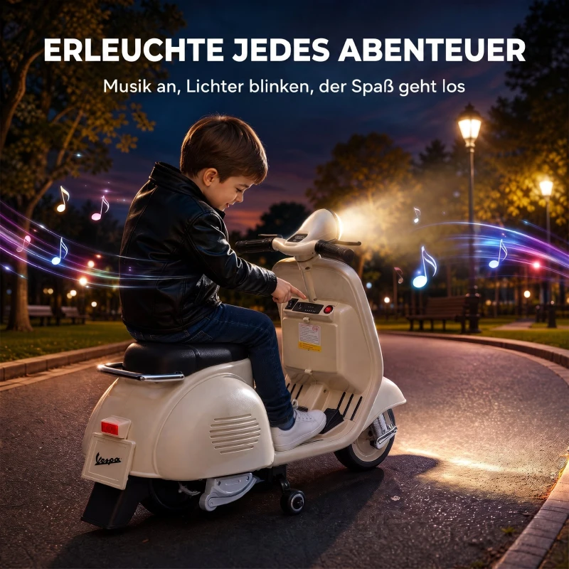 AIYAPLAY Elektryczny motocykl dziecięcy 6 V z kółkami bocznymi, akumulatorem litowym, miękkim startem, muzyką, USB, reflektorem i klaksonem