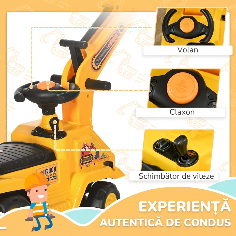 HOMCOM Excavator pentru Copii 18-48 de Luni cu Găleată și Spațiu de Depozitare