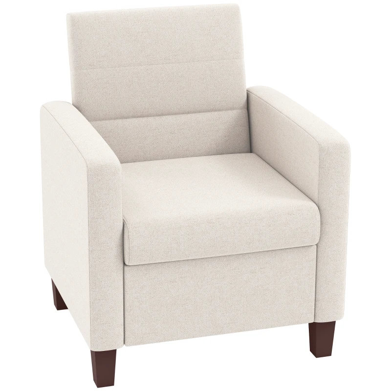 HOMCOM Polsterfauteuil in Linnenlook, Schuim, Zitkussen, Houten Frame, Crème