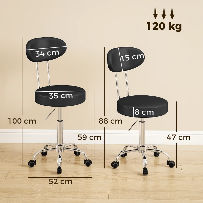 HOMCOM Scaun Reglabil Rotativ a 360°con Spătar Și Șezut Tapițate, Negru