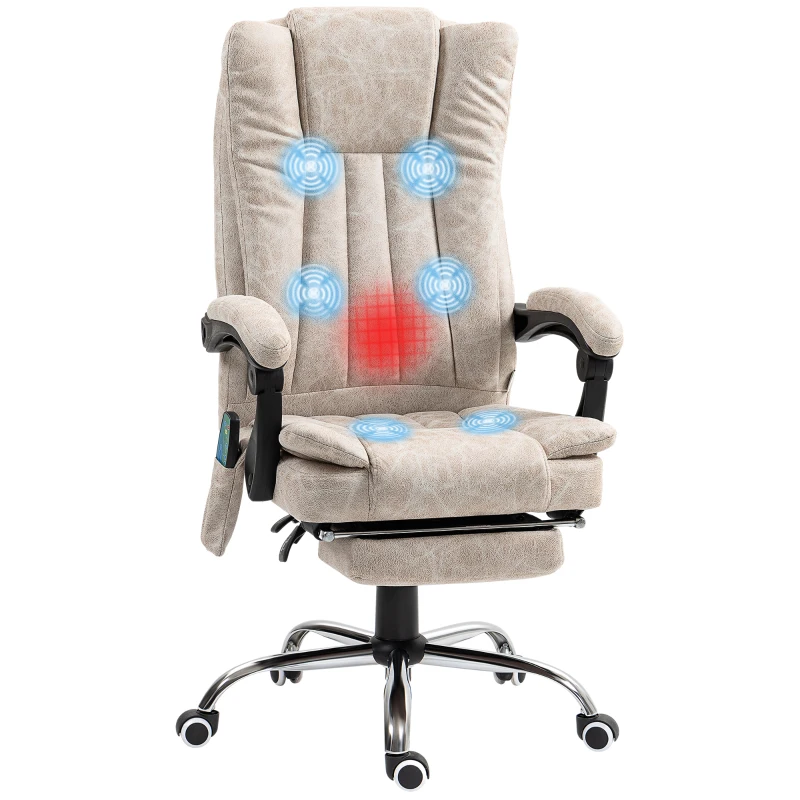 Vinsetto Bürostuhl mit Massagefunktion, Ergonomischer Schreibtischstuhl mit Liegefunktion, Heizfunktion, Seitentasche, Cremeweiß(m-12)