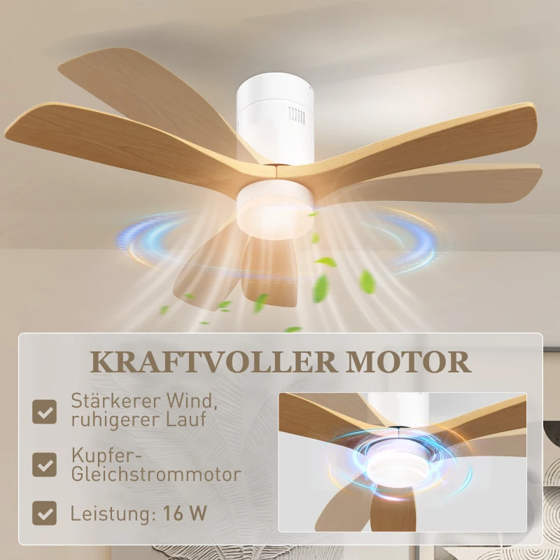 HOMCOM Plafondventilator met LED-Licht, 6 Snelheden, Afstandsbediening, Lichtbruin