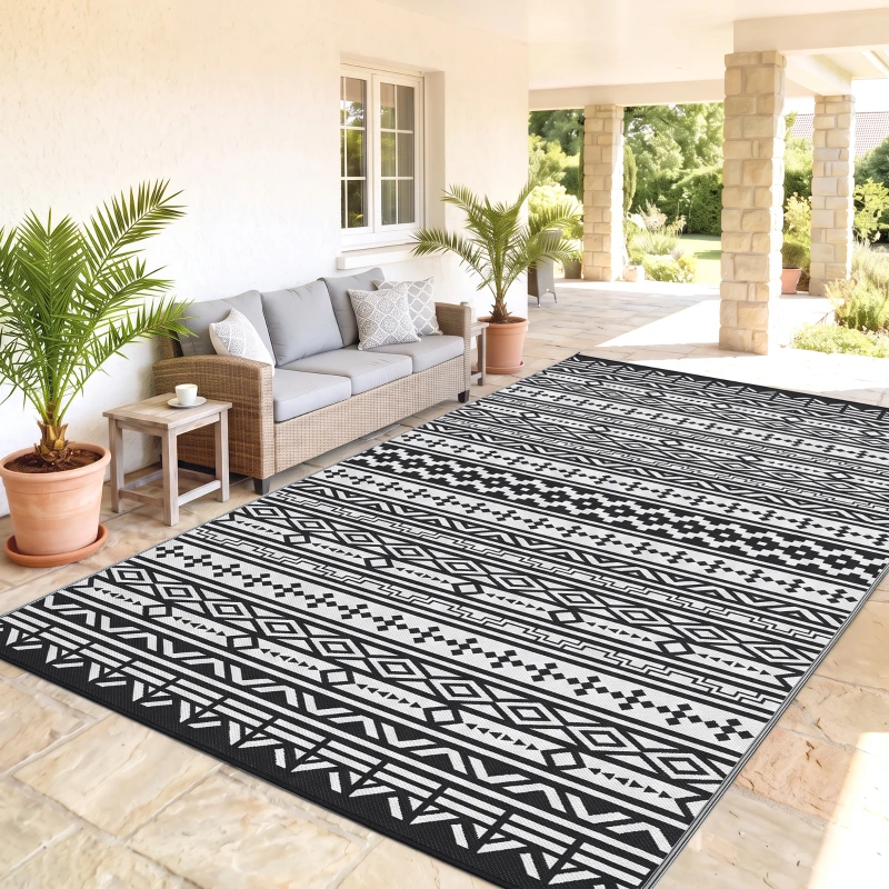 Outsunny Outdoor Teppich robuster Wetterfest Outdoorteppich, Carpet mit Boho-Style, Outdoor-Teppich für Wohnzimmer Balkon
