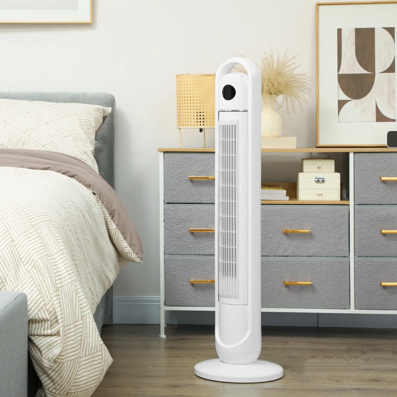 HOMCOM Torenventilator met Klimaatbeheersing, Timer, Afstandsbediening, Drie Modi, LCD-Display, Wit