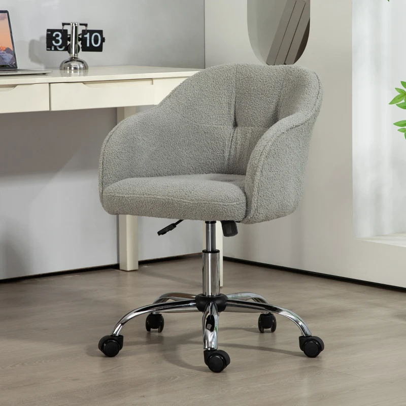 HOMCOM Homeoffice-stoel, ergonomische bureaustoel met kantelfunctie, teddysamt-look 56 x 61 x 86 cm grijs