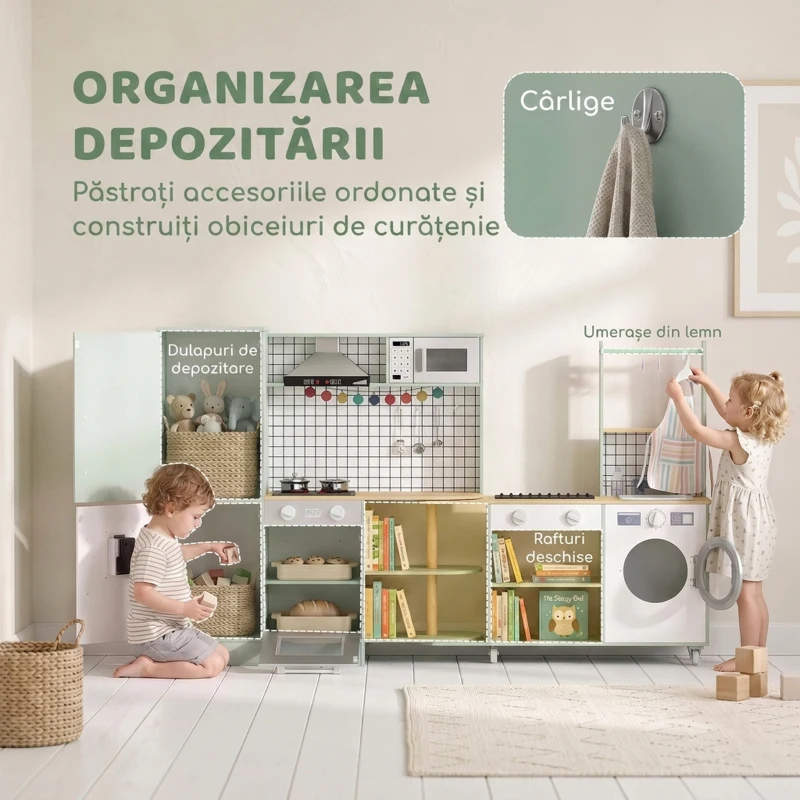 AIYAPLAY Bucătărie pentru Copii 3-8 Ani cu Blat Rotativ, Verde Deschis