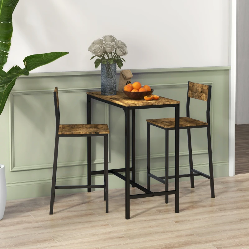 HOMCOM 3-delig Barset, Statafel, 2 Hoge Krukken, MDF, Metalen Frame, Waterafstotend, Bruin(m-6)