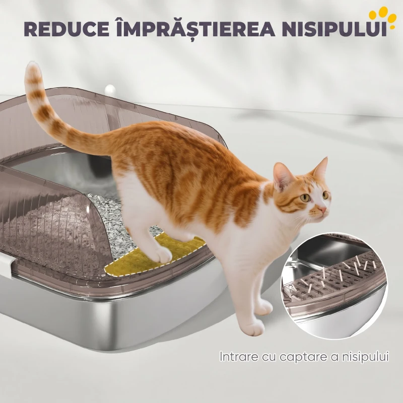 PawHut Litieră Per Pisici Extra Mare Con Tavă In Oțel Inoxidabil, Până la 15 Kg