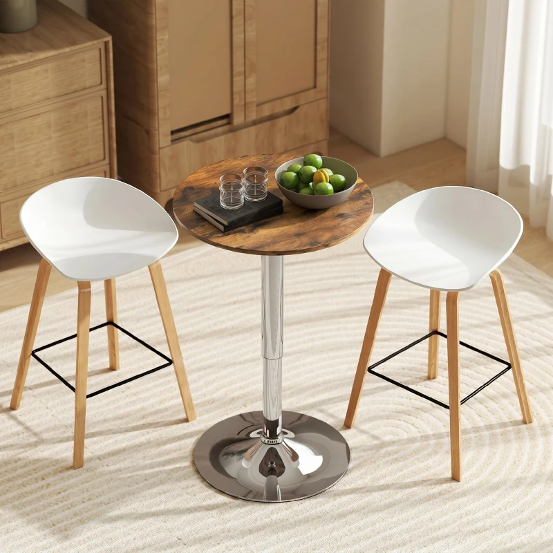 HOMCOM Table de Bar Table Bistro Mange-debout Hauteur réglable 67-93 cm Plateau pivotant 360° marron