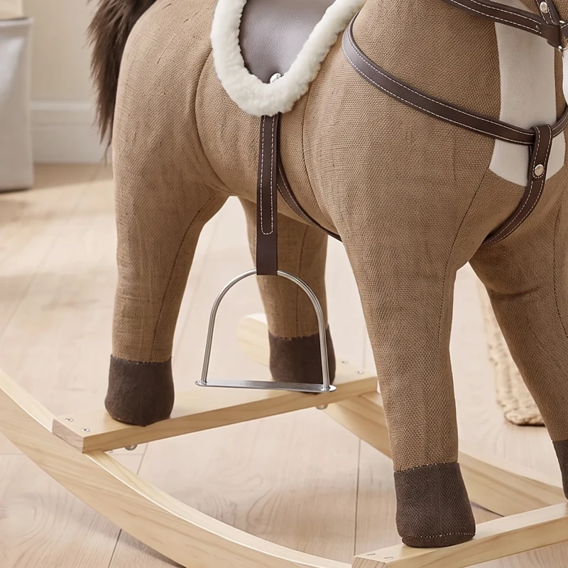 AIYAPLAY Schaukelpferd mit Sound und Sicherheitsgriffen, Reitpferd mit Holzgestell für Kleinkinder von 12–36 Monaten, Dunkelbraun