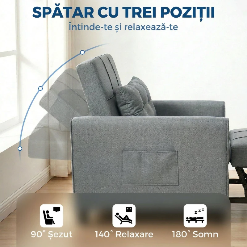 HOMCOM Canapea Extensibilă cu Spătar Reglabil, Gri Deschis