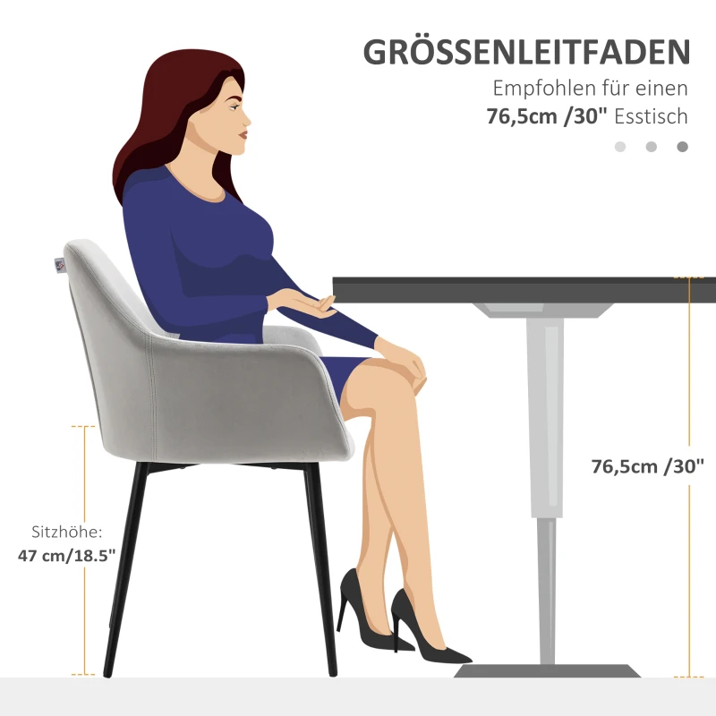 HOMCOM Set Eetkamerstoelen, Comfortabel, 54x57x80 cm, Lichtgrijs
