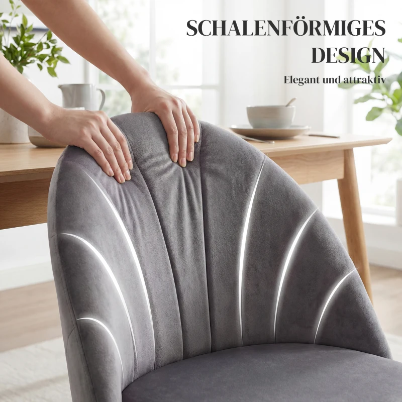 HOMCOM Eetkamerstoelen set van 2 keukenstoel bureaustoel met rugleuning fluweel metaal grijs