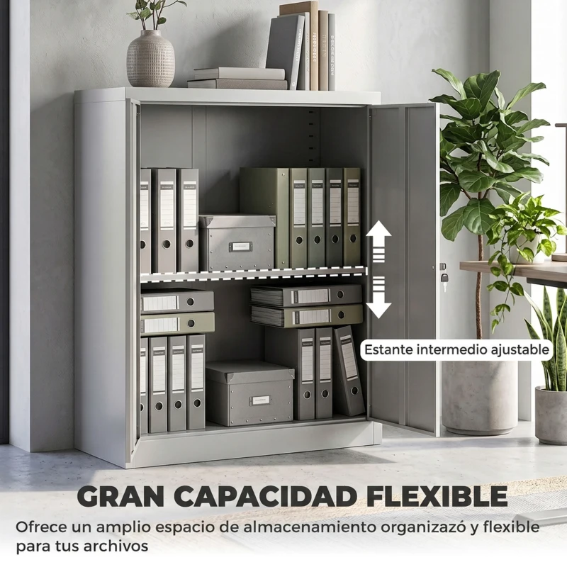 Vinsetto Armario Archivador Metálico con 2 Puertas Cerradura Estante Ajustable para Sala de Estar Estudio 80x40x92,5 cm Gris