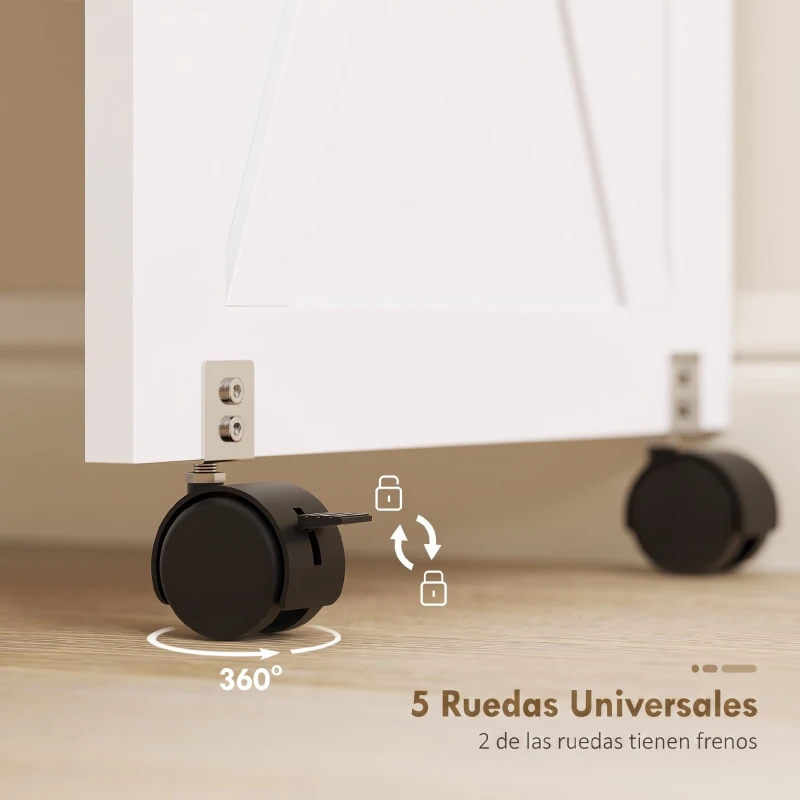 HOMCOM Mesa Máquina de Coser Plegable con Puerta Magnética 2 Compartimentos Estante 18 Soportes para Hilos 5 Ruedas Blanco