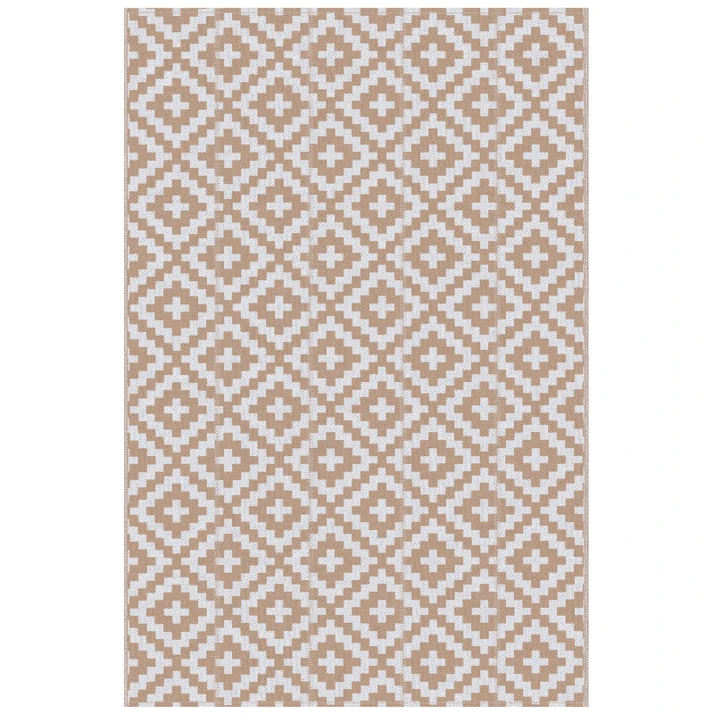 Outsunny Covor Exterior pentru Balcon și Terasă Reversibil cu Model Geometric, 2.74x1.82 m, Cafea și Alb